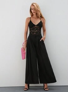 BizChic Solid Wide Leg Pants - Black - View 1