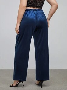 BizChic Plus Fold Pleated Wide Leg Pants - Navy Blue - View 2