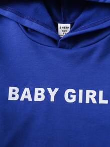 SHEIN Áo hoodie họa tiết chữ Tween Girl & Quần in họa tiết rằn ri - Màu xanh lam - Xem 7