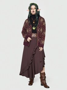 ROMWE Fairycore 幾何圖案落肩袖前紐扣開襟衫 - 彩色 - 查看 2