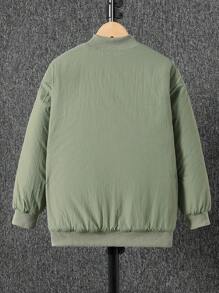 Tween Boy Zip Up Drop Shoulder Padded Coat Without Hoodie - Army Green - View 2