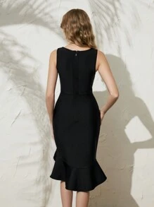 Anewsta Square Neck Mermaid Hem Bodycon Dress - Black - View 2