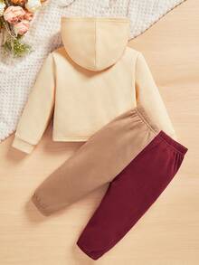 SHEIN 女嬰撞色連帽衫和運動褲 - 彩色 - 查看 2