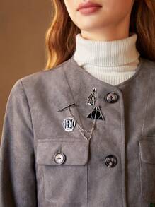 HARRY POTTER X SHEIN Deathly Hallows Wand, Wizard Robe, Brooch Badge 3pcs/set - Black - View 9