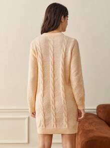 SHEIN Frenchy Solid Cable Knit Sweater Dress Without Belt - Apricot - View 2