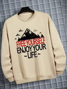 男士 標語圖案保暖襯裡運動衫