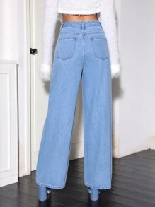 SHEIN 1pc Butterfly Print Wide Leg Jeans - Light Wash - View 2