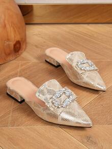 Fashionable Rhinestone Decor Slip-on Sandals, Versatile Women's Shoes For Outdoor Activities - Champagne - View 5