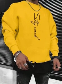 Manfinity Homme Men Letter Graphic Drop Shoulder Sweatshirt - Yellow - View 1
