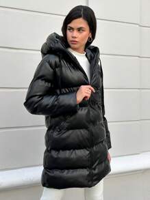 RueChic Zip Up Drawstring Hooded Puffer Coat