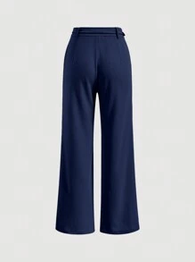 SHEIN MOD Solid Belted Wide Leg Suit Pants In Fall/Winter - Navy Blue - View 2