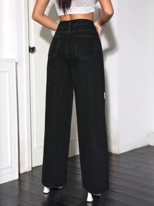 SHEIN 1pc Jeans With Heart Design Wide Leg