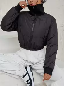 Flirla Zip Up Crop Padded Padded Coat For Winter Clothes