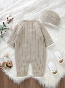 SHEIN Baby Boy Button Front Thermal Lined Knit Jumpsuit