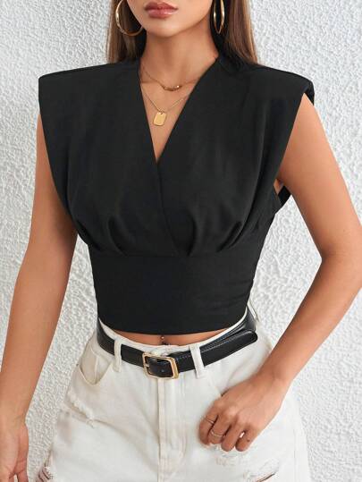 SHEIN Privé 纯色垫肩 T 恤