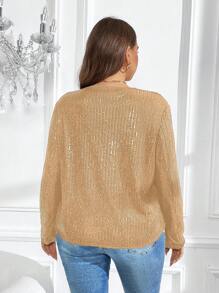SHEIN Clasi 大碼正面開襟亮片夾克 - 金色 - 查看 2