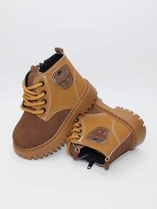Baby Colorblock Zipper Side Lace Up Boots - Brown - View 4