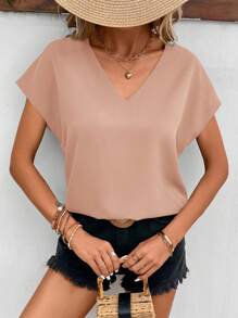 SHEIN Frenchy 素色蝙蝠袖V領襯衫