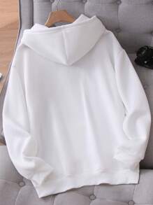 Manfinity Homme Nam Đồ họa Khẩu hiệu Túi kangaroo Dây rút Hoodie - trắng - Xem 5