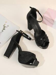 Fall/Winter 2025 Women's Waterproof Platform High Heel Open Toe Sandals, Chunky Heel, Suitable For Nightclub Party, Spring & Summer,Sexy,Women Pumps - 黑色 - 查看 5