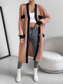 SHEIN Unity 拼接邊雙口袋落肩袖開襟衫 - 紫紅色 - 查看 6