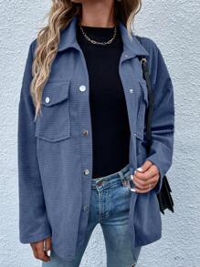 SHEIN LUNE Flap Pocket Drop Shoulder Coat - Dusty Blue - View 4