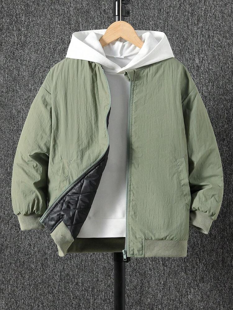 Tween Boy Zip Up Drop Shoulder Padded Coat Without Hoodie