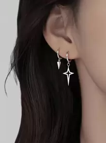 ROMWE Goth 1pair Fashion Iron Alloy Cross Drop Earrings For Women For Daily Decoration - Silver - View 1
