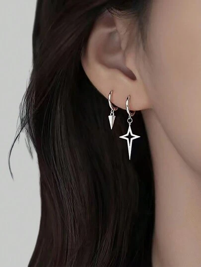 ROMWE Goth 1pair Fashion Iron Alloy Cross Drop Earrings For Women For Daily Decoration