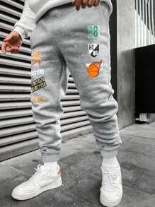 Manfinity LEGND 男士大码字母圖案衛褲 - 淺灰色 - 查看 1