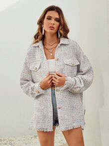 SHEIN VCAY Thuốc nhuộm Không gian Thả vai Túi có nắp Áo khoác - Nhiều màu - Xem 5