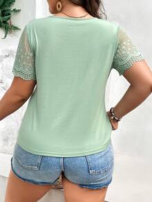 SHEIN Frenchy Plus Contrast Lace Button Front Tee