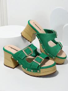 荧光绿色厚底拖鞋，配聚氨酯外底 - 綠色 - 查看 4