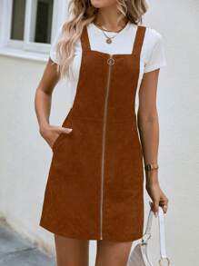 SHEIN LUNE Dây kéo Vải to sợi Đầm Tổng thể Without Tee - Rỉ Nâu - Xem 5