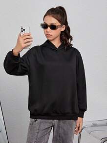 Teen Girls Slogan Graphic Drop Shoulder Sweatshirt - Black - View 3