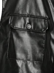 Manfinity RebelGame 男士翻蓋口袋PU皮革夾克背心不帶T恤 - 黑色 - 查看 4