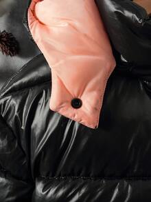 Teen Girls Zip Up Hooded Padded Coat - Black - View 4