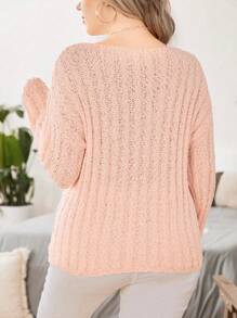 SHEIN Clasi Drop-Shoulder Pullover mit Rippstrick, Strickpullover für Herbst und Winter - Pink - Übersicht 2