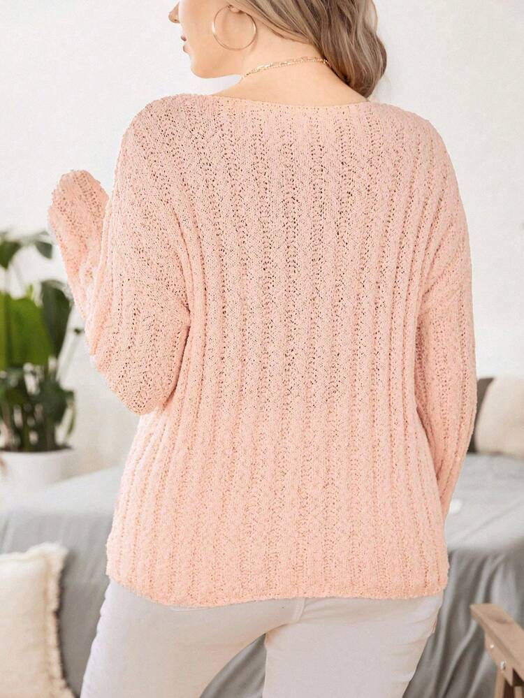 Plus Drop Shoulder Ribbed Knit Sweater Knit Pullover Fall Winter Sweater