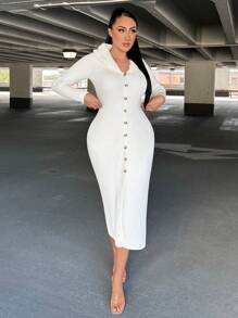 SHEIN SXY Button Front Bodycon Sweater Dress - White - View 1