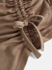 SHEIN Girlism Teen Girl Solid Color Square Neck Drawstring Asymmetric Hem Short Sleeve T-Shirt