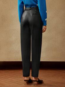 MOTF PREMIUM PU皮無腰帶西裝褲 - 黑色 - 查看 6