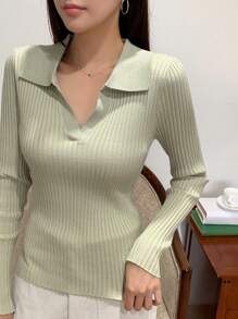 DAZY Women's Solid Color Turndown Collar Long Sleeve Casual Business Pullover Sweater,Fall Clothes - Green - View 6