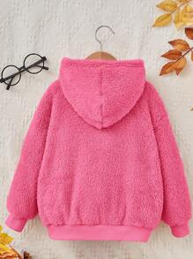 SHEIN Young Girl 3D Rabbit Decor Kangaroo Pocket Fluffy Sweatshirt - Hot Pink - View 2