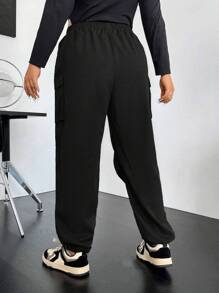 Flirla Plus Flap Pocket Side Cargo Pants - Black - View 2