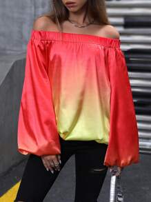 SHEIN Unity Ombre Off Shoulder Lantern Sleeve Blouse Fall Cloth For Women - Multicolor - View 5