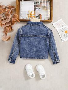 SHEIN Young Girl 1pc Flap Detail Denim Jacket - Dark Wash - View 2