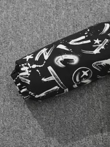 SHEIN Jeune Garçon Veste Lâche Décontracté Épaissi À Capuche Avec Motif - Noir et Blanc - Voir 5