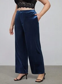 BizChic Plus Fold Pleated Wide Leg Pants - Navy Blue - View 5