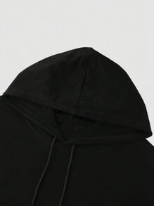 Men Letter Graphic Kangaroo Pocket Drawstring Hoodie - Black - View 3